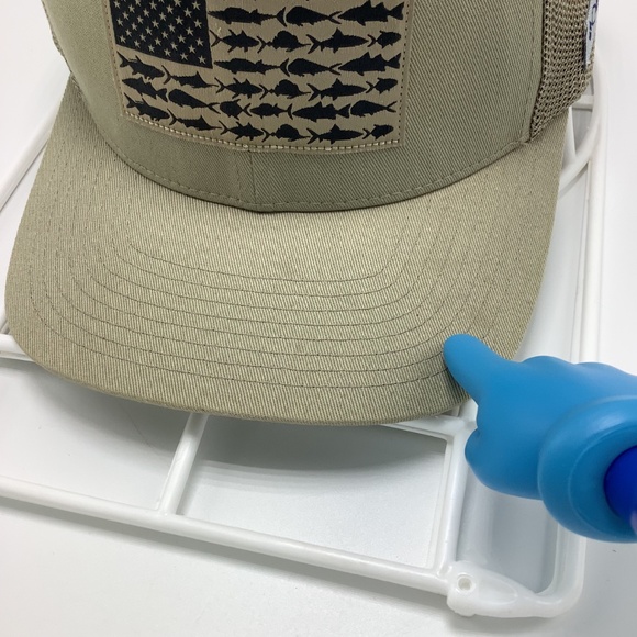 Columbia‎ PFG Mesh Fitted Back Hat Cap Size L/XL Flex Stretch Tan Fish Flag Logo - Picture 5 of 8